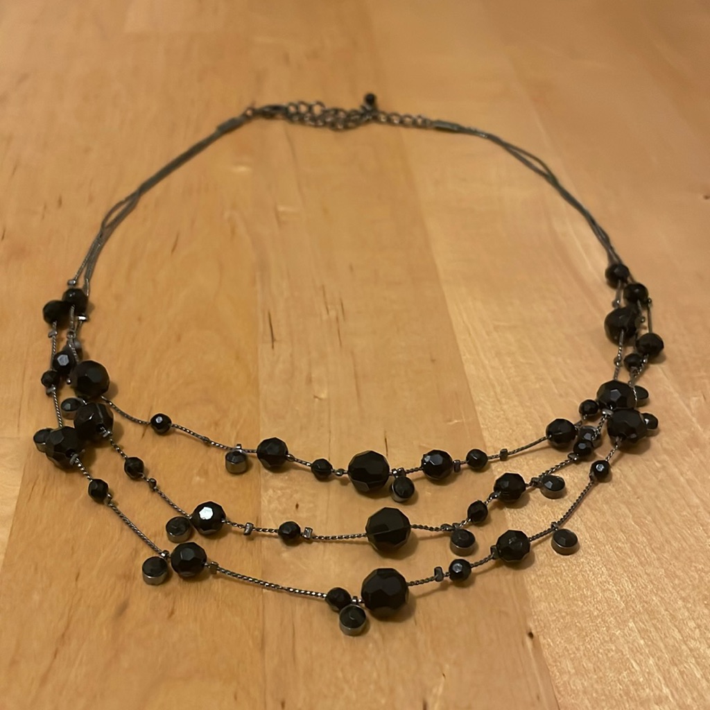 SilverTone And Black Beaded Necklace SilverTone And Black Beaded Necklace